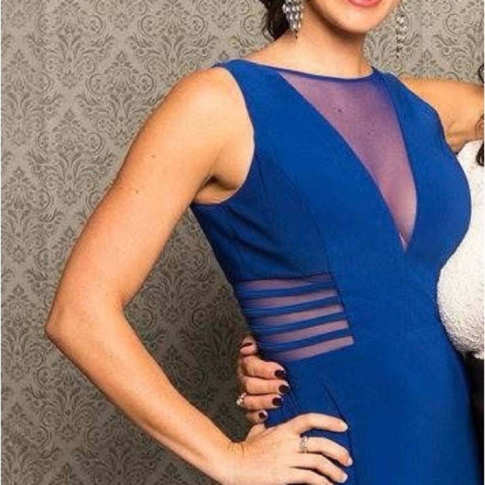 Blue V-Neck Sheath Dress for Prom
